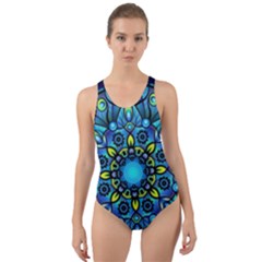 Mandala Blue Abstract Circle Cut-out Back One Piece Swimsuit by Simbadda