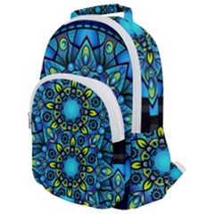 Mandala Blue Abstract Circle Rounded Multi Pocket Backpack by Simbadda