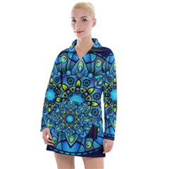 Mandala Blue Abstract Circle Women s Long Sleeve Casual Dress