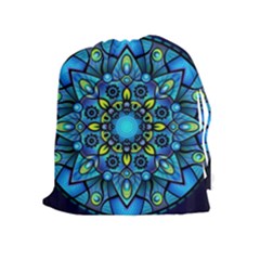 Mandala Blue Abstract Circle Drawstring Pouch (xl) by Simbadda