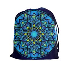 Mandala Blue Abstract Circle Drawstring Pouch (xxl) by Simbadda