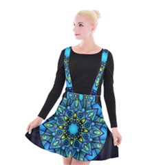 Mandala Blue Abstract Circle Suspender Skater Skirt by Simbadda