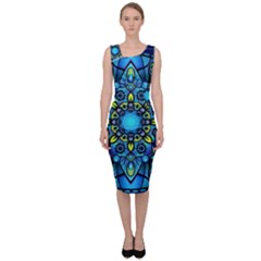 Mandala Blue Abstract Circle Sleeveless Pencil Dress by Simbadda