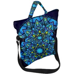 Mandala Blue Abstract Circle Fold Over Handle Tote Bag by Simbadda