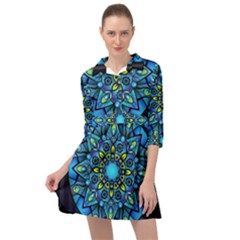 Mandala Blue Abstract Circle Mini Skater Shirt Dress by Simbadda