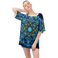 Mandala Blue Abstract Circle Oversized Chiffon Top