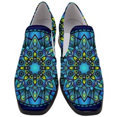 Mandala Blue Abstract Circle Women Slip On Heel Loafers by Simbadda