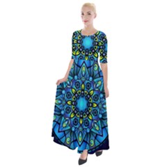 Mandala Blue Abstract Circle Half Sleeves Maxi Dress