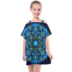 Mandala Blue Abstract Circle Kids  One Piece Chiffon Dress