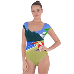 Beach Summer Sea Ocean Water Sand Short Sleeve Leotard  by Simbadda