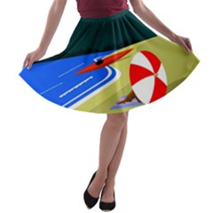 Beach Summer Sea Ocean Water Sand A-line Skater Skirt by Simbadda