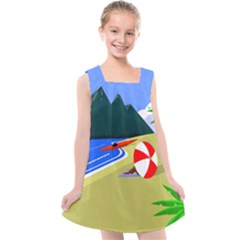 Beach Summer Sea Ocean Water Sand Kids  Cross Back Dress