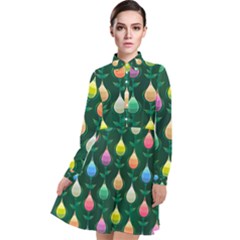 Tulips Seamless Pattern Background Long Sleeve Chiffon Shirt Dress