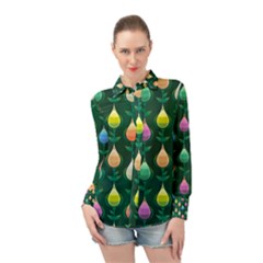 Tulips Seamless Pattern Background Long Sleeve Chiffon Shirt