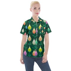 Tulips Seamless Pattern Background Women s Short Sleeve Pocket Shirt