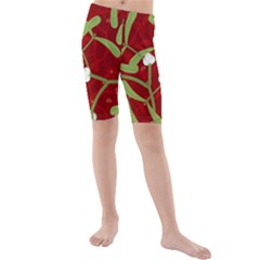 Mistletoe Christmas Texture Advent Kids  Mid Length Swim Shorts by Simbadda