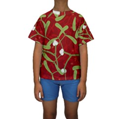 Mistletoe Christmas Texture Advent Kids  Short Sleeve Swimwear by Simbadda