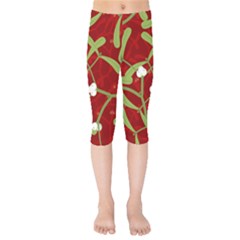 Mistletoe Christmas Texture Advent Kids  Capri Leggings  by Simbadda