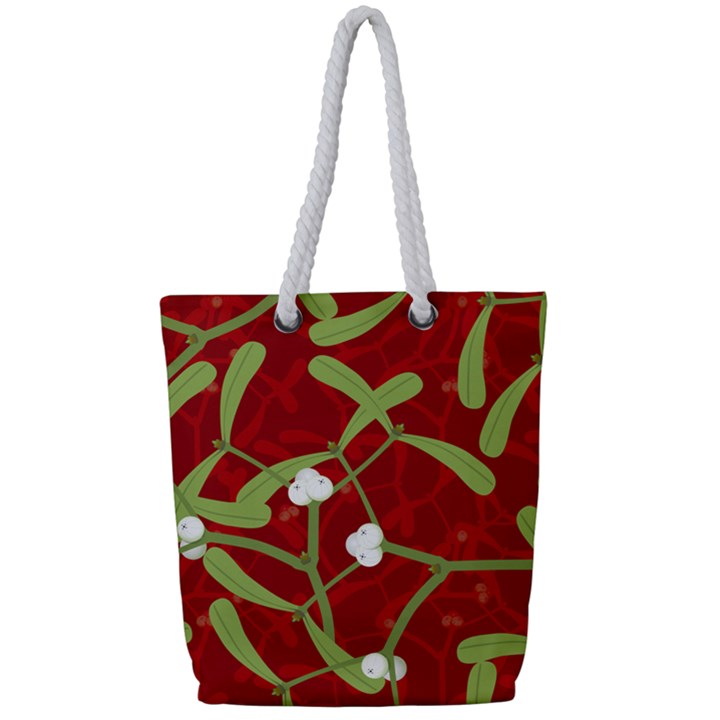 Mistletoe Christmas Texture Advent Full Print Rope Handle Tote (Small)