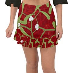 Mistletoe Christmas Texture Advent Fishtail Mini Chiffon Skirt by Simbadda