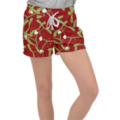 Mistletoe Christmas Texture Advent Women s Velour Lounge Shorts by Simbadda