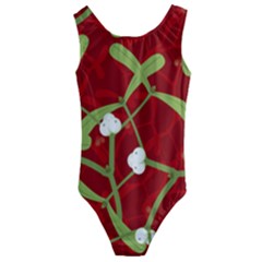 Mistletoe Christmas Texture Advent Kids  Cut-out Back One Piece Swimsuit by Simbadda