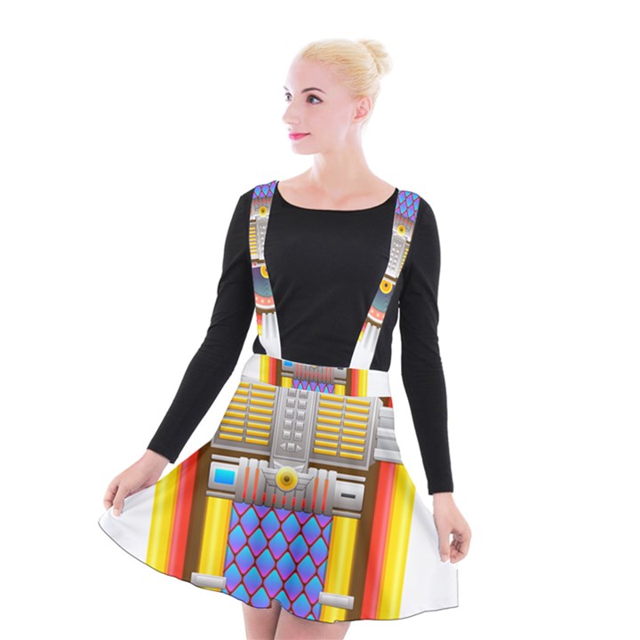 Jukebox Music Record Player Retro Suspender Skater Skirt