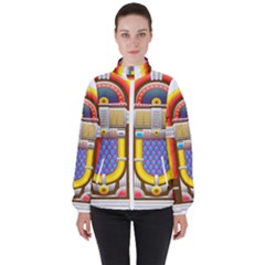 Jukebox Music Record Player Retro Women s High Neck Windbreaker by Simbadda