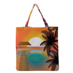 Sunset Beach Beach Palm Ocean Grocery Tote Bag by Simbadda