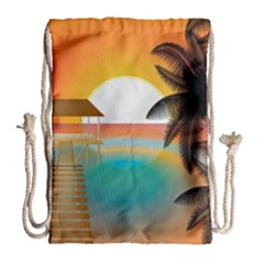 Sunset Beach Beach Palm Ocean Drawstring Bag (large) by Simbadda