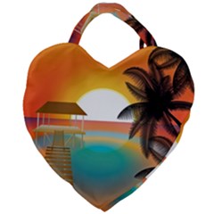 Sunset Beach Beach Palm Ocean Giant Heart Shaped Tote by Simbadda