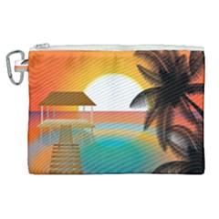 Sunset Beach Beach Palm Ocean Canvas Cosmetic Bag (xl) by Simbadda