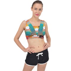 Sunset Beach Beach Palm Ocean V-back Sports Bra by Simbadda