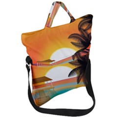 Sunset Beach Beach Palm Ocean Fold Over Handle Tote Bag by Simbadda