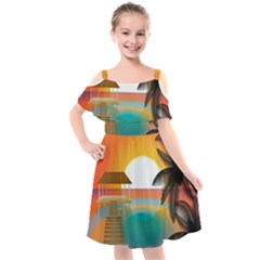 Sunset Beach Beach Palm Ocean Kids  Cut Out Shoulders Chiffon Dress