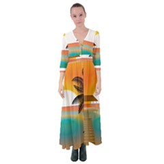 Sunset Beach Beach Palm Ocean Button Up Maxi Dress