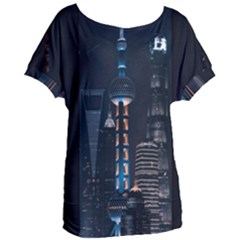 Lighted Tower Beside Building Women s Oversized Tee by Simbadda