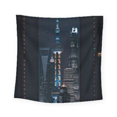 Lighted Tower Beside Building Square Tapestry (small) by Simbadda