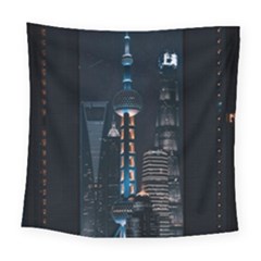 Lighted Tower Beside Building Square Tapestry (large) by Simbadda