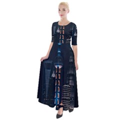 Lighted Tower Beside Building Half Sleeves Maxi Dress