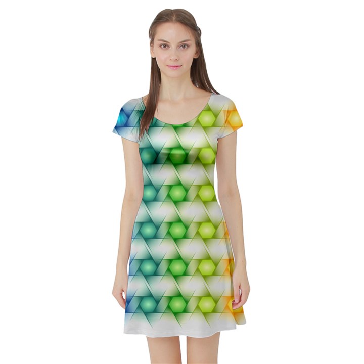 Background Colorful Geometric Short Sleeve Skater Dress