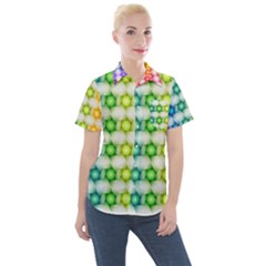 Background Colorful Geometric Women s Short Sleeve Pocket Shirt