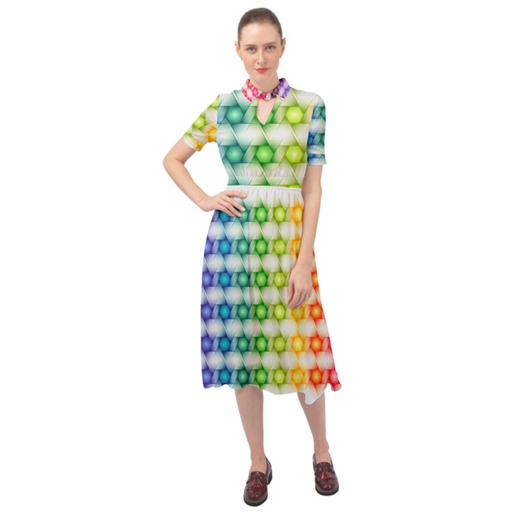 Background Colorful Geometric Keyhole Neckline Chiffon Dress