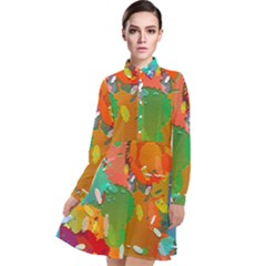 Background Colorful Abstract Long Sleeve Chiffon Shirt Dress