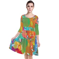 Background Colorful Abstract Quarter Sleeve Waist Band Dress by Simbadda