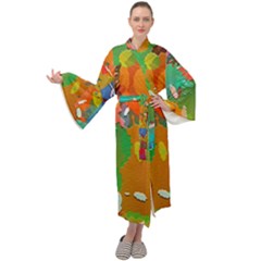 Background Colorful Abstract Maxi Tie Front Velour Kimono