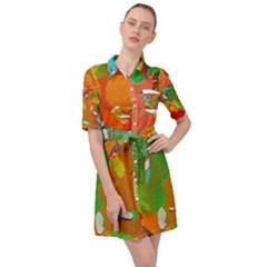 Background Colorful Abstract Belted Shirt Dress by Simbadda