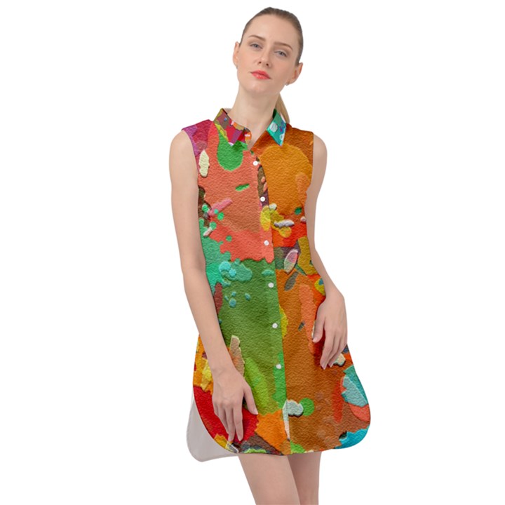 Background Colorful Abstract Sleeveless Shirt Dress