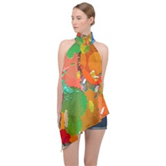 Background Colorful Abstract Halter Asymmetric Satin Top by Simbadda