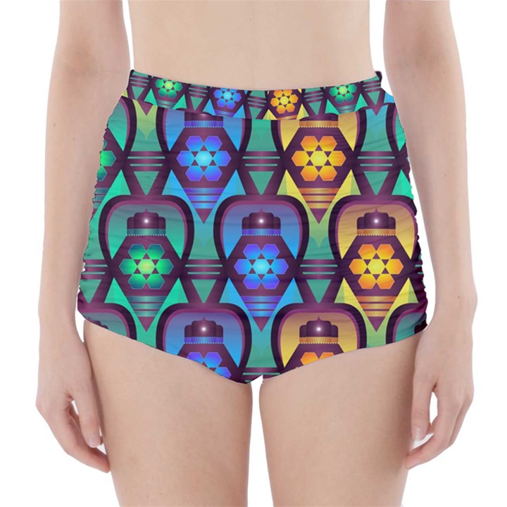 Pattern Background Bright Blue High-Waisted Bikini Bottoms